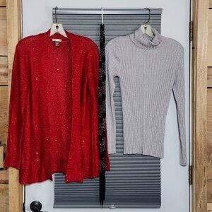 White Stag  cardigan with bling scarf & George silver turtleneck  size M 8/10